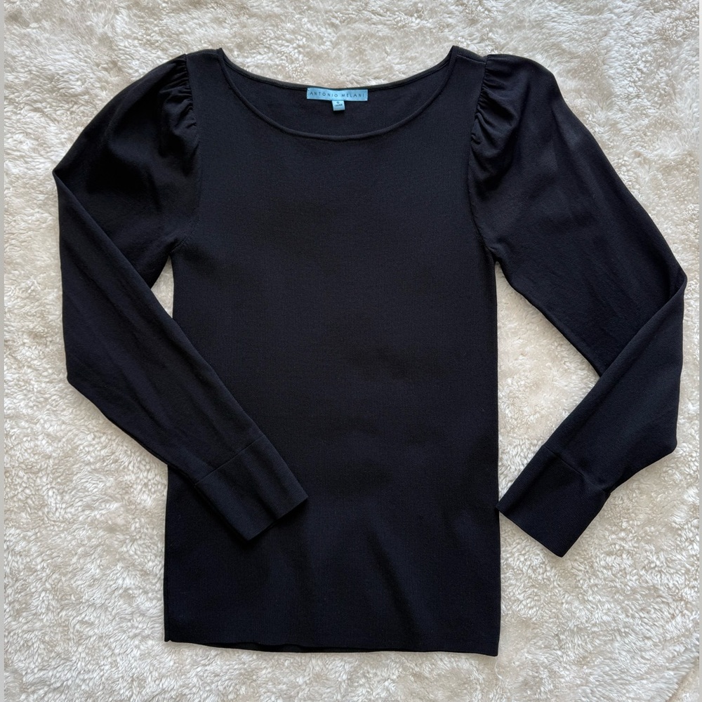 ANTONIO MELANI Black Long Sleeve Top with Puff Shoulders
